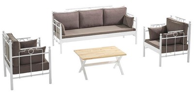 Casa Padrino Set di Mobili da Giardino Art Nouveau Grigio / Bianco - 1 Divano e 2 Poltrone e 1 Tavolo - Mobili da Giardino e Patio in Stile Art Nouveau