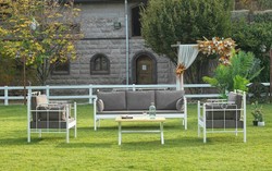 Casa Padrino Ensemble de Jardin Art Nouveau Gris / Blanc - 1 Canapé & 2 Fauteuils & 1 Table - Mobilier de Jardin et Patio dans le Style Art Nouveau 