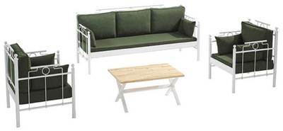 Casa Padrino Set di Mobili da Giardino Art Nouveau Verde Scuro / Bianco - 1 Divano e 2 Poltrone e 1 Tavolo - Mobili da Giardino e Patio in Stile Art Nouveau