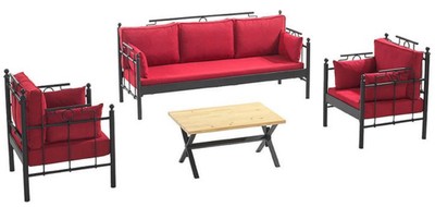 Casa Padrino Set di Mobili da Giardino Art Nouveau Bordeaux Rosso / Nero - 1 Divano e 2 Poltrone e 1 Tavolo - Mobili da Giardino e Patio in Stile Art Nouveau