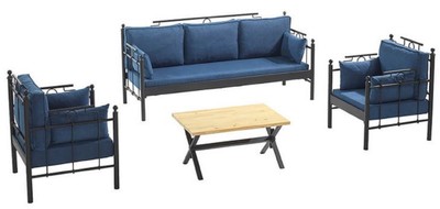 Casa Padrino Art Nouveau Garden Furniture Set Blue / Black - 1 Sofa & 2 Armchairs & 1 Table - Garden & Patio Furniture in Art Nouveau Style