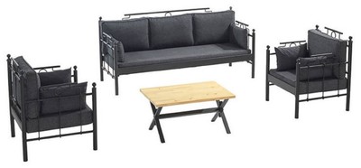 Casa Padrino Art Nouveau Garden Furniture Set Dark Gray / Black - 1 Sofa & 2 Armchairs & 1 Table - Garden & Patio Furniture in Art Nouveau Style