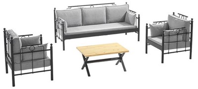 Casa Padrino Art Nouveau Garden Furniture Set Light Gray / Black - 1 Sofa & 2 Armchairs & 1 Table - Garden & Patio Furniture in Art Nouveau Style