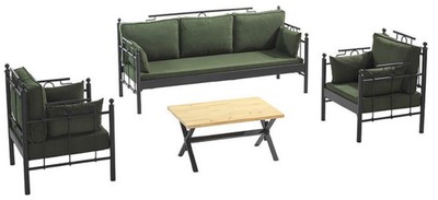 Casa Padrino Art Nouveau Garden Furniture Set Dark Green / Black - 1 Sofa & 2 Armchairs & 1 Table - Garden & Patio Furniture in Art Nouveau Style
