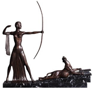 Casa Padrino escultura de decoración de bronce de lujo dama con lazo y tigre bronce / negro 85 x 13 x A. 82 cm - Accesorios de Decoración de Lujo