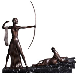 Casa Padrino escultura de decoración de bronce de lujo dama con lazo y tigre bronce / negro 85 x 13 x A. 82 cm - Accesorios de Decoración de Lujo