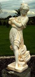 Casa Padrino Art Nouveau garden decoration sculpture girl with bouquet of flowers sand / beige H. 121 cm - Garden & Terrace Decoration Accessories