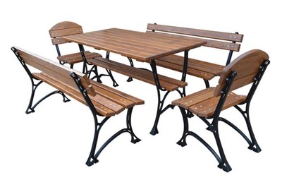 Jugendstil Gartenmöbel Set Tisch Sitzbänke Stühle Braun Schwarz Art Nouveau Garden Furniture Set Table Benches Chairs Brown Black 