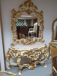 Casa Padrino luxury baroque mirror console cream / gold - Magnificent solid wood console table with marble top and wall mirror - Baroque Furniture
