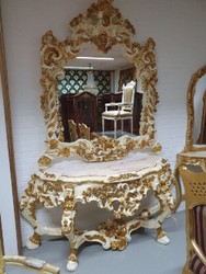 Casa Padrino consola de espejo barroco de lujo crema / oro - Magnífica consola de madera maciza con tapa de mármol y espejo de pared - Muebles Barrocos