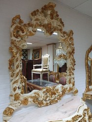 Casa Padrino consola de espejo barroco de lujo crema / oro - Magnífica consola de madera maciza con tapa de mármol y espejo de pared - Muebles Barrocos