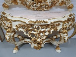 Casa Padrino consola de espejo barroco de lujo crema / oro - Magnífica consola de madera maciza con tapa de mármol y espejo de pared - Muebles Barrocos
