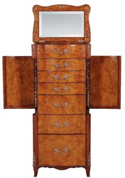 Casa Padrino commode à bijoux baroque de luxe marron clair / marron / argent 56 x 36 x H. 128 cm - Commode en bois massif noble avec miroir - Mobilier Baroque
