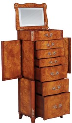 Casa Padrino commode à bijoux baroque de luxe marron clair / marron / argent 56 x 36 x H. 128 cm - Commode en bois massif noble avec miroir - Mobilier Baroque