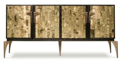 Casa Padrino designer sideboard dark brown / gold / brass 192 x 46 x H. 90 cm - Solid wood cabinet with 4 doors - Living room furniture - Hotel Furniture - Luxury Collection
