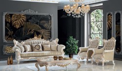 Casa Padrino canapé baroque de luxe grège / blanc / or 230 x 95 x H. 130 cm - Canapé de salon fait main avec motif élégant - Mobilier de salon baroque - Noble & Magnifique