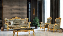 Casa Padrino sillón barroco de lujo verde / oro 100 x 85 x A. 122 cm - Sillón de salón con patrón elegante - Muebles de salón barrocos - Noble y Magnífico
