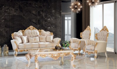 Casa Padrino Luxus Barock Sofa Creme / Weiß / Gold 230 x 95 x H. 130 cm - Handgefertigtes Wohnzimmer Sofa mit elegantem Muster - Barock Wohnzimmer Möbel - Edel & Prunkvoll