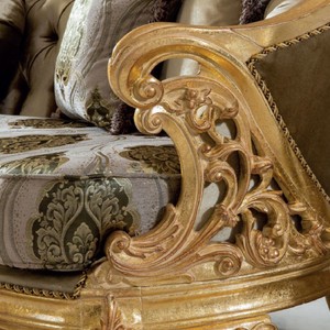Casa Padrino Luxus Barock Sofa Grün / Grau / Gold 235 x 95 x H. 110 cm - Handgefertigtes Wohnzimmer Sofa mit elegantem Muster - Barock Wohnzimmer Möbel - Edel & Prunkvoll