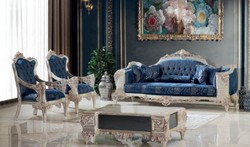 Casa Padrino luxury baroque armchair blue / cream / copper / gold 75 x 75 x H. 116 cm - Magnificent living room armchair with elegant pattern - Baroque Furniture
