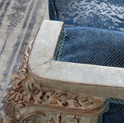 Casa Padrino canapé baroque de luxe bleu / crème / cuivre / or 245 x 100 x H. 115 cm - Magnifique canapé de salon au motif élégant - Mobilier de style baroque