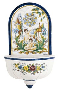 Casa Padrino fuente de pared Art Nouveau de lujo blanco / multicolor 62 x A. 104 cm - Fuente de cerámica hecha a mano y pintada a mano - Accesorios de Decoración de Jardín Barroco y Art Nouveau