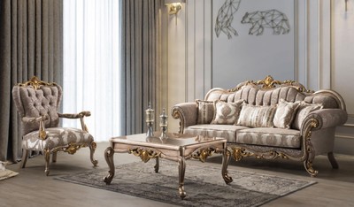 Casa Padrino Luxus Barock Sofa Grau / Silbergrau / Gold 235 x 85 x H. 120 cm - Prunkvolles Wohnzimmer Sofa mit elegantem Muster - Möbel im Barockstil