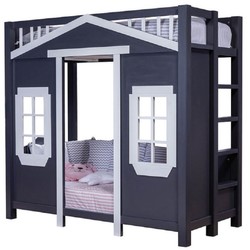 Casa Padrino country style children's house bed dark blue / gray 208 x 102 x H. 196 cm - Children's loft bed with ladder - Country style children's room furniture