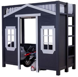 Casa Padrino country style children's house bed dark blue / gray 208 x 102 x H. 196 cm - Children's loft bed with ladder - Country style children's room furniture