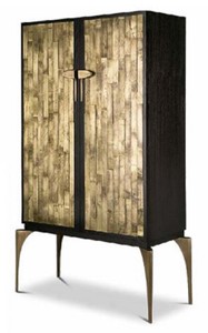 Casa Padrino designer bar cabinet dark brown / gold / brass 100 x 46 x H. 166 cm - Solid wood cabinet with 2 doors - Living room furniture - Hotel Furniture - Luxury Collection