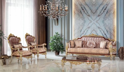 Casa Padrino conjunto de sala de estar barroco de lujo rosa / marrón / plata / oro - 2 Sofás y 2 Sillones y 1 Mesa de Centro - Muebles de salón hechos a mano en estilo barroco - Noble y Magnífica