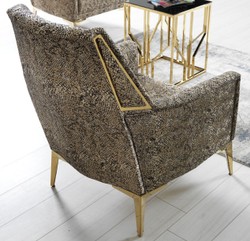 Luxus Designer Wohnzimmer Sessel Beige Grau Gold Luxury Designer Living Room Armchair Beige Gray Gold