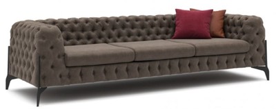 Casa Padrino Canapé Chesterfield de Luxe Gris / Noir 269 x 91 x H. 62 cm - Canapé de Salon - Mobilier de Salon Chesterfield