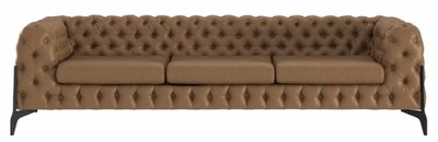 Casa Padrino Canapé Chesterfield de Luxe en Cuir Marron / Noir 269 x 91 x H. 62 cm - Canapé de Salon - Mobilier de Salon Chesterfield