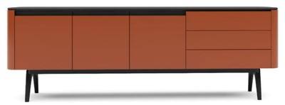 Casa Padrino buffet de luxe orangé marron / noir 220 x 48 x H. 80 cm - Armoire de salon moderne en bois massif - Meubles de salon de luxe