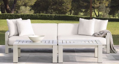 Casa Padrino canapé de jardin de luxe blanc / sable 273,5 x 100 x H. 72 cm - Canapé de terrasse de jardin résistant aux intempéries avec coussins - Mobilier d'Hôtel - Qualité de Luxe
