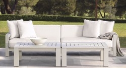 Casa Padrino canapé de jardin de luxe blanc / sable 273,5 x 100 x H. 72 cm - Canapé de terrasse de jardin résistant aux intempéries avec coussins - Mobilier d'Hôtel - Qualité de Luxe