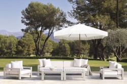 Casa Padrino canapé de jardin de luxe blanc / sable 273,5 x 100 x H. 72 cm - Canapé de terrasse de jardin résistant aux intempéries avec coussins - Mobilier d'Hôtel - Qualité de Luxe