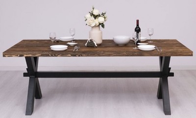 Casa Padrino table à manger de style campagnard marron foncé / noir 210 x 90 x H. 78 cm - Table de cuisine en bois massif - Meuble de salle à manger de style campagnard