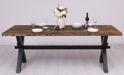 Casa Padrino table à manger de style campagnard marron foncé / noir 210 x 90 x H. 78 cm - Table de cuisine en bois massif - Meuble de salle à manger de style campagnard