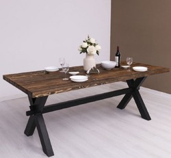 Casa Padrino table à manger de style campagnard marron foncé / noir 210 x 90 x H. 78 cm - Table de cuisine en bois massif - Meuble de salle à manger de style campagnard