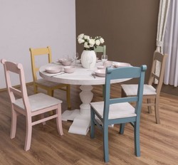 Landhausstil Massivholz Esszimmer Set Esstisch und 5 Stühle Hellgrau Bunt Country Style Solid Wood Dining Room Set Dining Table and 5 Chairs Light Gray Colorful