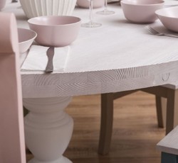 Landhausstil Massivholz Esszimmer Set Esstisch und 5 Stühle Hellgrau Bunt Country Style Solid Wood Dining Room Set Dining Table and 5 Chairs Light Gray Colorful