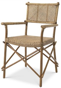 Casa Padrino chaise de salle à manger de luxe naturel 58,5 x 55,5 x H. 91,5 cm - Chaise en bois massif avec accoudoirs et rotin tissé à la main - Mobilier de salle à manger de luxe
