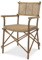 Casa Padrino chaise de salle à manger de luxe naturel 58,5 x 55,5 x H. 91,5 cm - Chaise en bois massif avec accoudoirs et rotin tissé à la main - Mobilier de salle à manger de luxe
