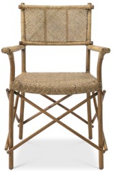 Casa Padrino chaise de salle à manger de luxe naturel 58,5 x 55,5 x H. 91,5 cm - Chaise en bois massif avec accoudoirs et rotin tissé à la main - Mobilier de salle à manger de luxe
