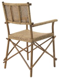 Casa Padrino chaise de salle à manger de luxe naturel 58,5 x 55,5 x H. 91,5 cm - Chaise en bois massif avec accoudoirs et rotin tissé à la main - Mobilier de salle à manger de luxe
