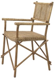Casa Padrino chaise de salle à manger de luxe naturel 58,5 x 55,5 x H. 91,5 cm - Chaise en bois massif avec accoudoirs et rotin tissé à la main - Mobilier de salle à manger de luxe
