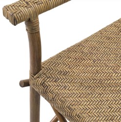 Casa Padrino chaise de salle à manger de luxe naturel 58,5 x 55,5 x H. 91,5 cm - Chaise en bois massif avec accoudoirs et rotin tissé à la main - Mobilier de salle à manger de luxe
