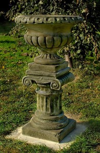 Casa Padrino vaso di fiori barocco con colonna grigio Ø 55 x A. 99 cm - Magnifico vaso per piante con colonna da giardino in stile barocco - Accessori per la decorazione del giardino barocco